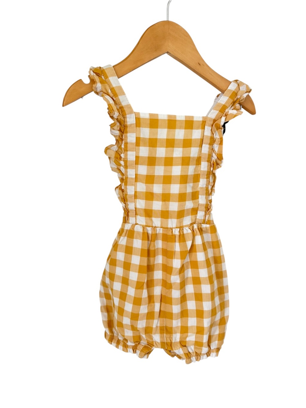 Carter's Yellow and White Gingham Ruffle Strap Romper